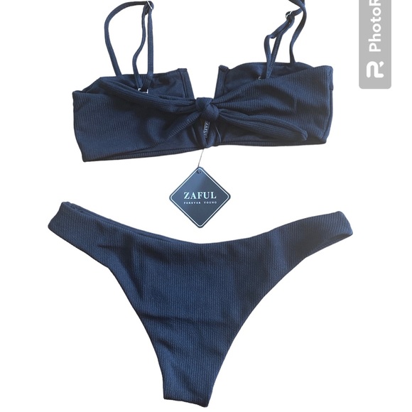 Zaful black ribbed bikini set size 6 - Picture 2 of 3